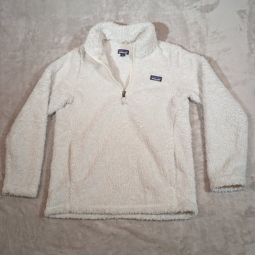 Patagonia Los Gatos 1/4 Zip Jacket Youth Kids XL 14 Sweater Birch White Fleece‎